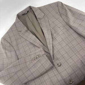Jos A Bank Traveler's 42R Wool Blazer Sport Taupe Tailored‎ Fit Glen Plaid